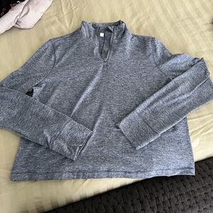 Blue heathered, cropped pullover, quarter zip, small